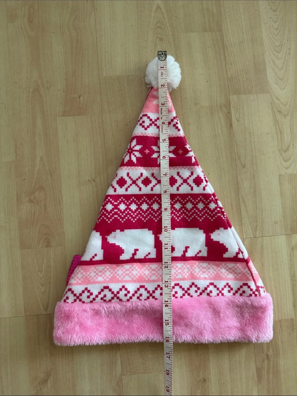 Pink Holiday Polar Bear Pom Pom Hat with Bow